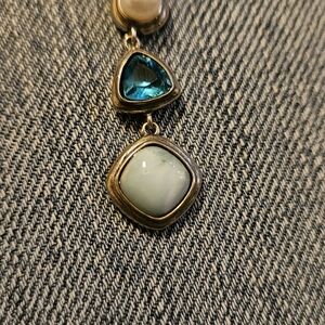 Silver Pearl Topaz and Larimar Dangle Pendant Necklace